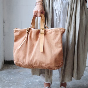 Artemis Leatherware Handmade Washed Out Leather And Canvas Tote Bag/ Shoulder Bag/ Travelling Bag image 3