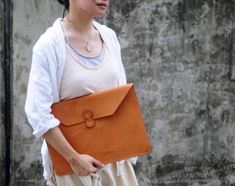 Hand Stitched Leather Mac Book Pro Laptop Case/ Clutch