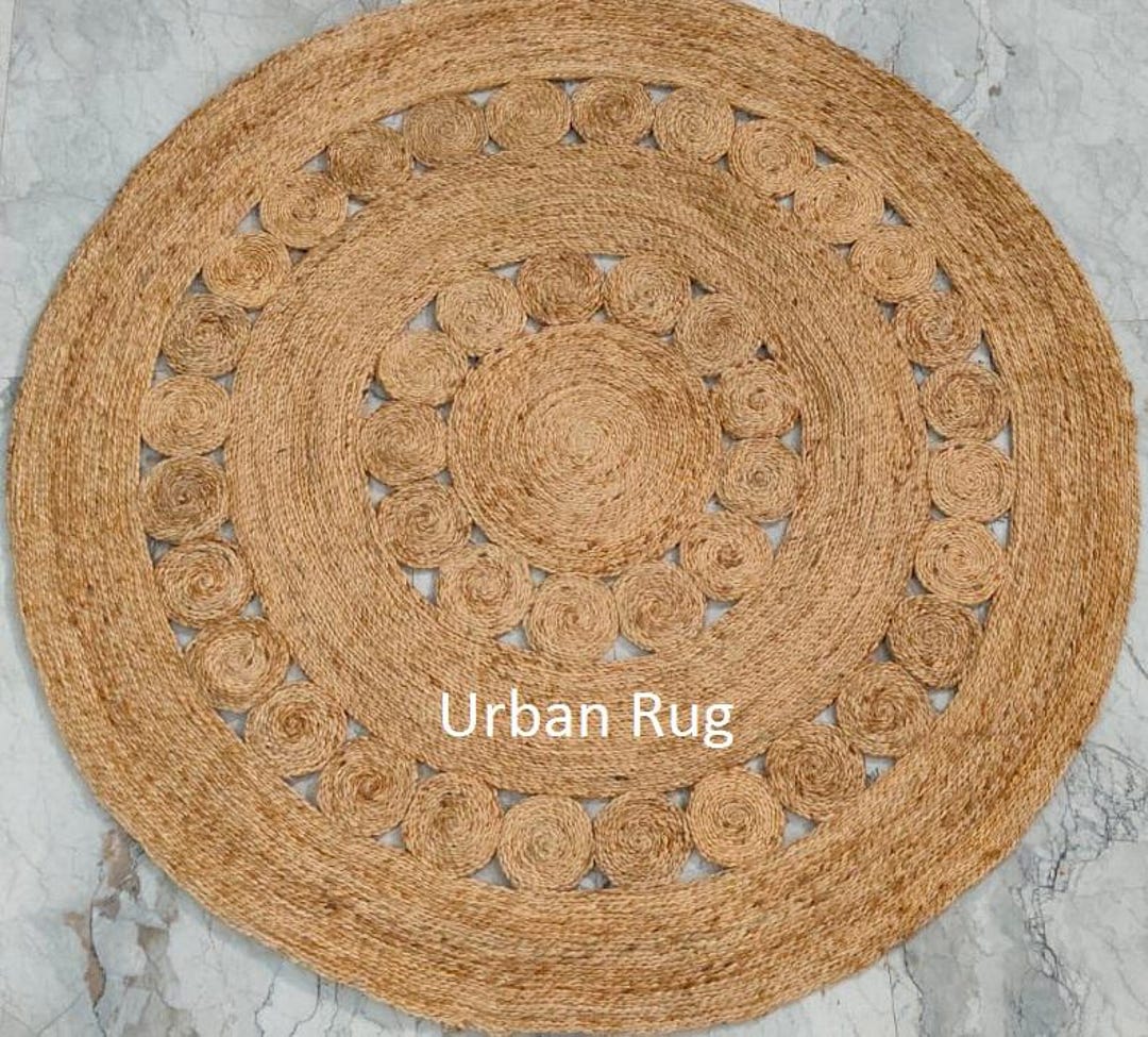 Round Braided Jute Area Rug, Natural Fiber Mandala Carpet, Luxury Foyer ...