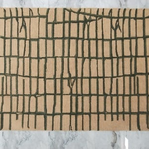 Mordern hand-tufted jute rug natural beige with abstract green grid design eco friendly ,floor decor, custom sizes available