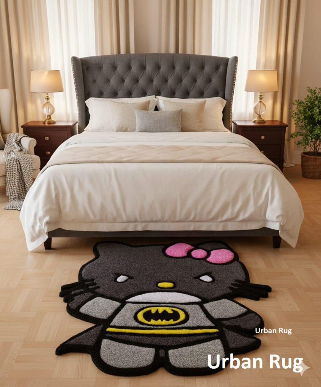 Kitty Batman Tufted: Grey Abstract Rug, Hand-tufted Wool Area Rug ...