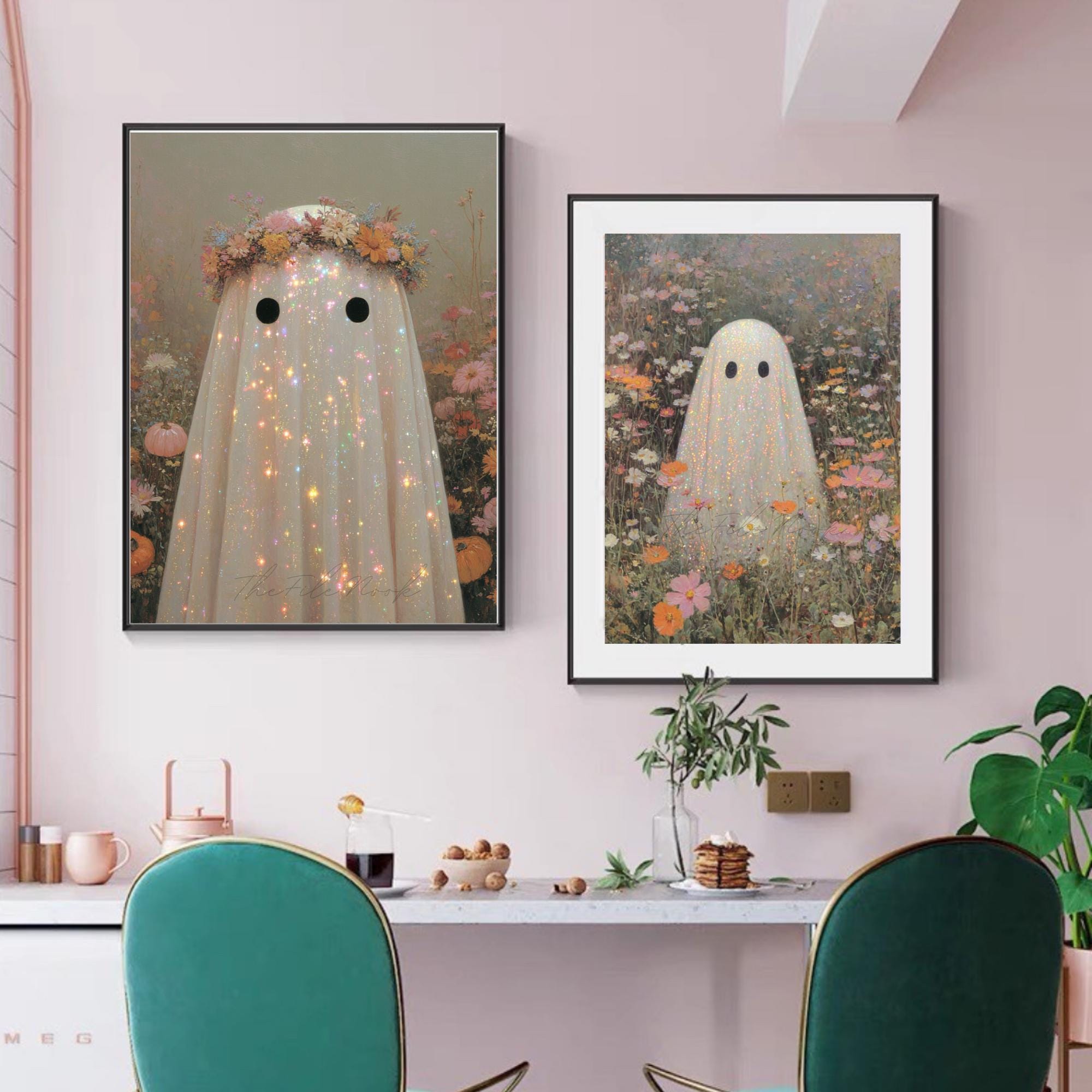 Iridescent Ghost Wall Art Bundle-sparkly Ghosts-halloween Ghosts Bundle