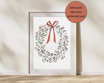 Holly Berry Weihnachtskranz Print-Weihnachtskranz Wand Kunst-Weihnachtskranz Dekor-Urlaub Wohnkultur-Urlaub Wand Kunst-gemütlicher Urlaub Print