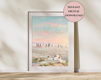 Los Angeles Griffith Observatory Print-LA Cityscape Wall Art-California Travel Artwork-Pastel Urban Landscape-Los Angeles Wall Art