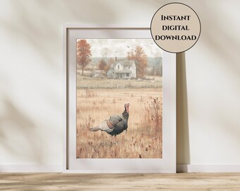 Turkey Wall Art-Thanksgiving Wall Art-Farmhouse Digital Print-Autumn Decor-Thanksgiving Decor-Fall Wall Art-Fall Cottagecore-Farmhouse Decor