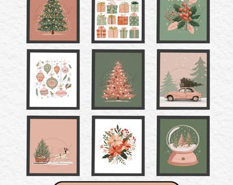 Retro Weihnachtsdrucke-Rosa Weihnachtsbaum-Wand-Kunst-Weihnachtsgalerie Wandkunst-Retro-Weihnachtsdekor-Mid Century Decor-Pastel Holiday Prints