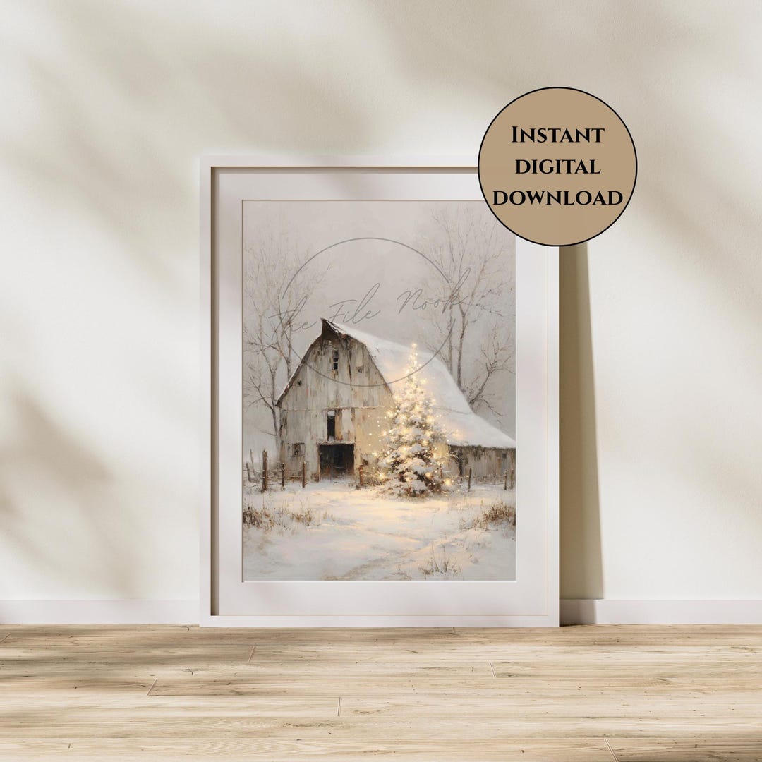 Christmas Barn Print-cozy Christmas Barn Wall Art-snowy Barn Christmas ...