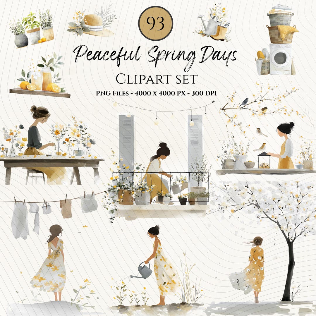 Spring Clipart-peaceful Spring Clipart Set-watercolor Spring ...