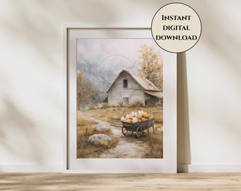 Fall Barn Wall Art-Fall Barn Digital Print-Farmhouse Decor-Rustic Farmhouse Wall Art-Fall Cottagecore-Thanksgiving Wall Art-Autumn Harvest