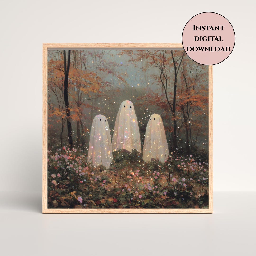 Ghost Trio Print-sparkly Ghost-iridescent Ghost Wall Art-whimsical