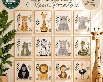 Safari Tier Wand Kunst-Kinder Safari Zimmer Dekor-Kinderzimmer Safari Drucke-Dschungel Tier Drucke-Kinderzimmer Dschungel Wand Kunst-Dschungel Zimmer Dekor