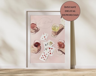 Girls Night Print-Ladies Night Poster-Poker Night Print-Girls Wine Night Digital Print-Preppy Wall Art-Pink ästhetische Wand Kunst-Girly Dekor