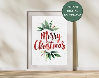 Frohe Weihnachten Print-Weihnachten Wand Kunst-Urlaub Wand Kunst-Urlaub Home Decor-Weihnachten Decor-Aquarell Frohe Weihnachten Print-Urlaub Print