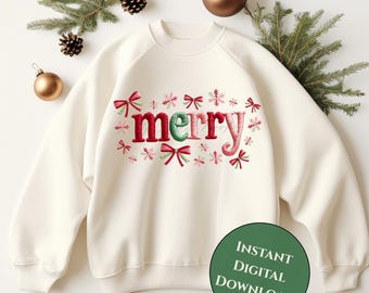 Gesticktes frohes Sweatshirt-gesticktes frohes Weihnachtshemd-Faux Stickerei-Weihnachtshemd-gesticktes frohes Hemd-WeihnachtsSweatshirt