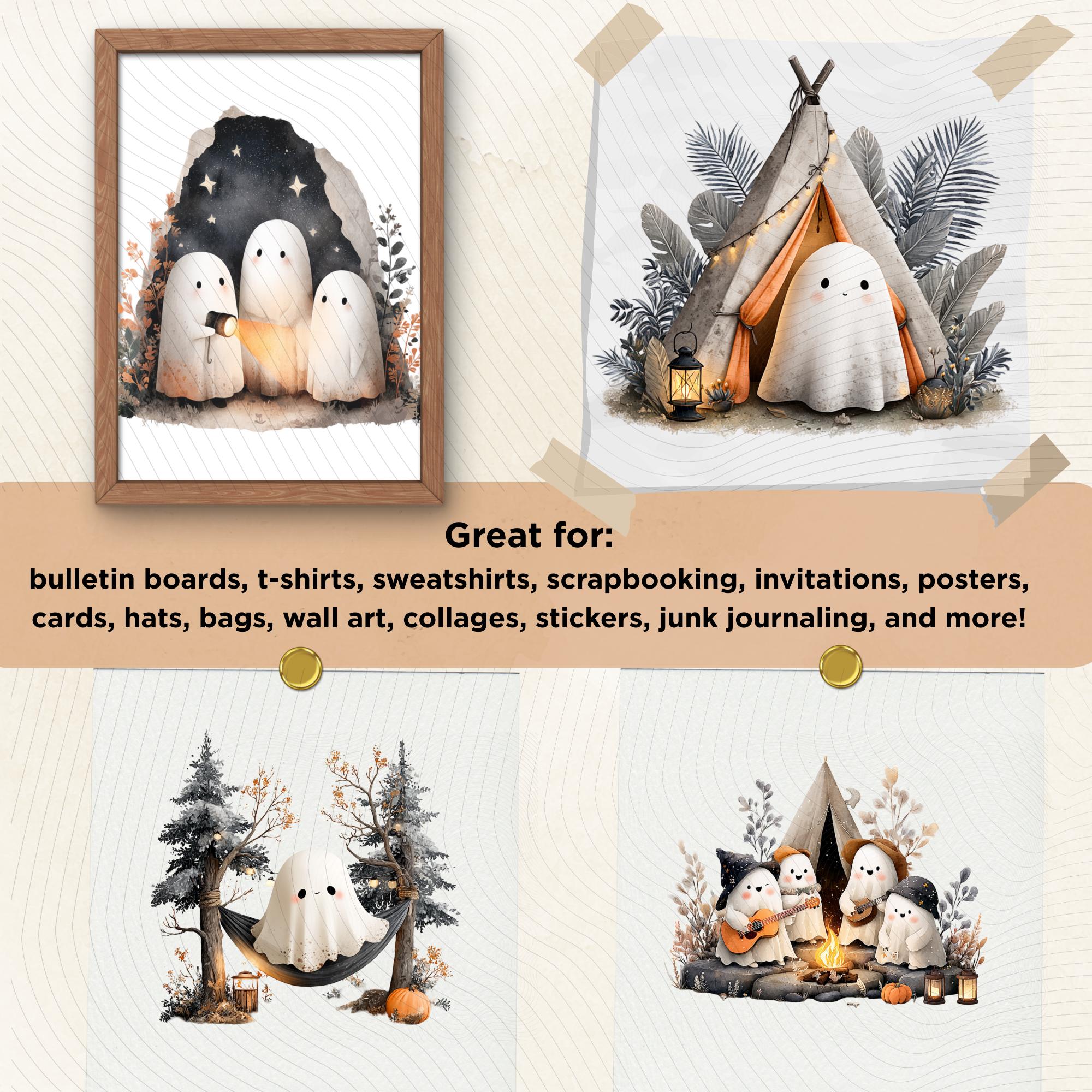 Ghosts Camping Clipart Bundle-halloween Campfire Png-tent & Forest ...