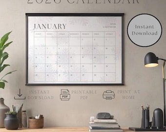 2026 Calendar-2026 Monthly Planner-2026 Printable Calendar-2026 Monthly Wall Calendar-Printable Calendar-Digital Download Calendar-2026