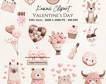 Valentines Day Clipart-Kawaii Valentines Clipart-Kawaii Style Clipart-Pastel Pink Love Illustrations-Cute Valentine PNG Bundle-Kawaii PNG