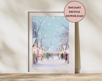 Weihnachtsmarkt Druck-Pastell Weihnachtsmarkt Druck-Pastell Urlaub Wand Kunst-Rosa Weihnachtsdekor-Gemütliche Weihnachtsmann Druck-Pastell Winter Druck