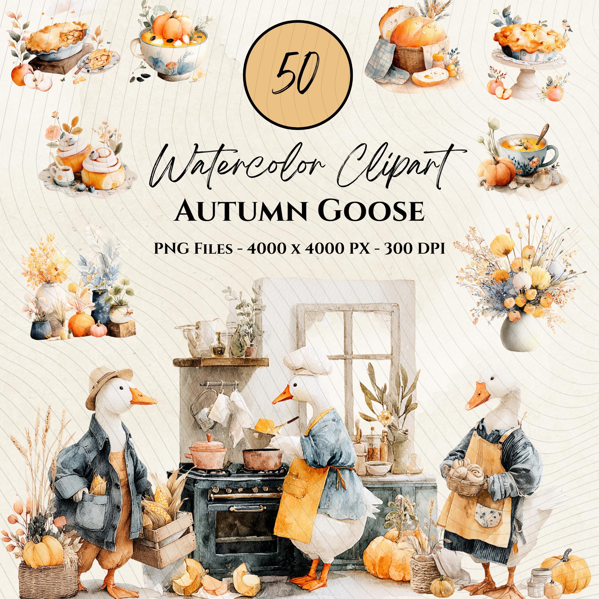 Autumn Goose Clipart-watercolor Clipart-fall Goose Clipart Bundle-fall ...