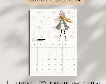 2026 Mini Calendar-2026 Calendar-Printable Calendar-2026 Monthly Planner-Monthly Wall Calendar-Digital Download Calendar-Girly Calendar