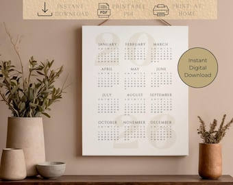 2026 Year At A Glance Calendar-Minimalist Wall Planner-2026 Calendar-Minimalist Printable-Printable Calendar-Digital Download Calendar