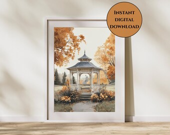 Fall Wall Art-Fall Gazebo Print-Autumn Wall Art-Fall Home Decor-Farmhouse Decor-Autumn Foliage Print-Fall Cottagecore-Cozy Fall Wall Art