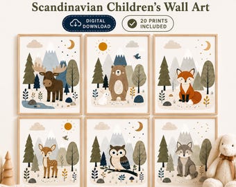 20 Waldtiere Kinderzimmer Drucke-Skandinavische Kinder Wand Kunst Set-Waldtier Kinder Wand Kunst-Waldtier Dekor-Kids Schlafzimmer Dekor
