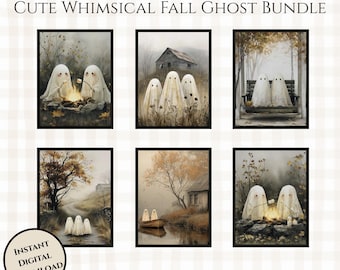 Halloween Geist Wand Kunst Bundle-6er Set Vintage Halloween Digitaldrucke-Gemütlicher Herbst Geist Dekor Download-Herbst Cottagecore-Niedliche Geister