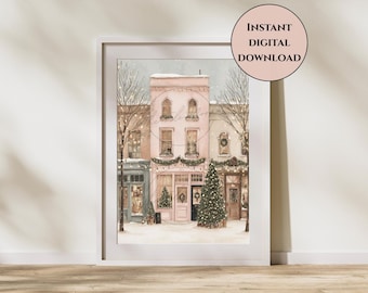Weihnachts-Shop-Wandkunst-Pastell Urlaub Print-Weihnachts-Shop Print-Snowy Weihnachten Print-Weihnachtsgeschenk-Urlaub Geschenk-Rosa Weihnachtsdekor