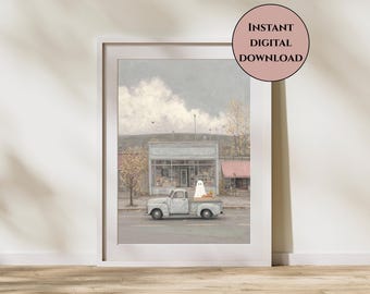Vintage Ghost Truck Print-Halloween Ghost Wall Art-Halloween Vintage Print-Spooky Cute Ghost Digital Download-Cottagecore-Halloween Decor