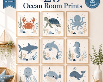 25 Ozean Tierdrucke-Küsten Wand Kunst-Küsten Zimmer Dekor-Ozean Tiere Kinderzimmer Drucke-Skandinavische Kinder Drucke-Unter dem Meer Wand Kunst
