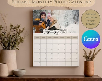Bearbeitbarer Fotokalender-Benutzerdefinierter Familienwandkalender-2027 Kalender-Bearbeitbarer Kalender Canva-Benutzerdefinierter Fotokalender-druckbarer Fotokalender