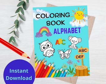 Pages de coloriage de l'alphabet animal de A à Z, 26 lettres imprimables en PDF, fiches d'activités pour enfants (Téléchargement numérique)