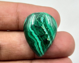 Natural Malachite Cabochon, Loose Gemstone Green Malachite Pear Crystal Jewelry Making Smooth Designer Malachite Gemstone Flat Back QP-29