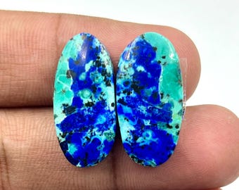 Natürliche Azurit-ovale Form-glatte Cabochon-passende Paare, Halbedelsteine für die Schmuckherstellung, poliertes Azurit-Cabochon-Paar