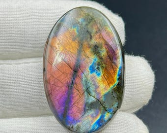 Iridescent Labradorite Cabochon: Natural Gemstone for Jewelry Making, Labradorite Gemstone For Pendant, Labradorite Oval Flat Back Gemstone
