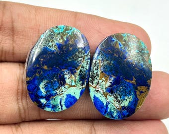 Natürliche Azurit-ovale Form-glatte Cabochon-passende Paare, Halbedelsteine für die Schmuckherstellung, poliertes Azurit-Cabochon-Paar