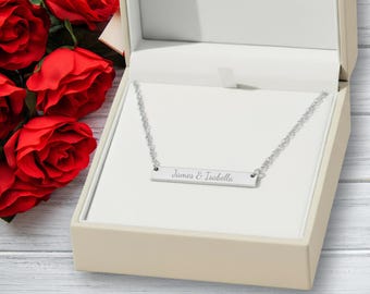 Engraved Custom Necklace, Horizontal Bar Necklace, Personalized Bar Necklace | Gold, Sterling Silver or Rose Gold
