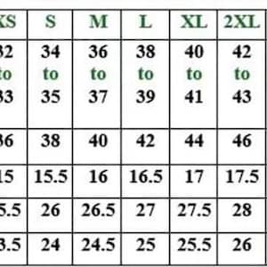 May include: A size chart with measurements for bust, shoulder, length, and sleeve. The chart includes sizes XS to 5XL, with corresponding body chest sizes in inches. The chart also lists the bust, shoulder, length, and sleeve measurements in inches.