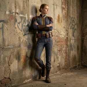 Traje utilitario de cosplay de mono azul de bóveda de estilo postapocalíptico