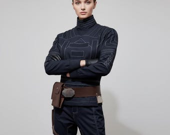 Star Wars Mandalorian Svart Flygdräkt Din Djarin Mando Cosplay Underdräkt med Läderhölster