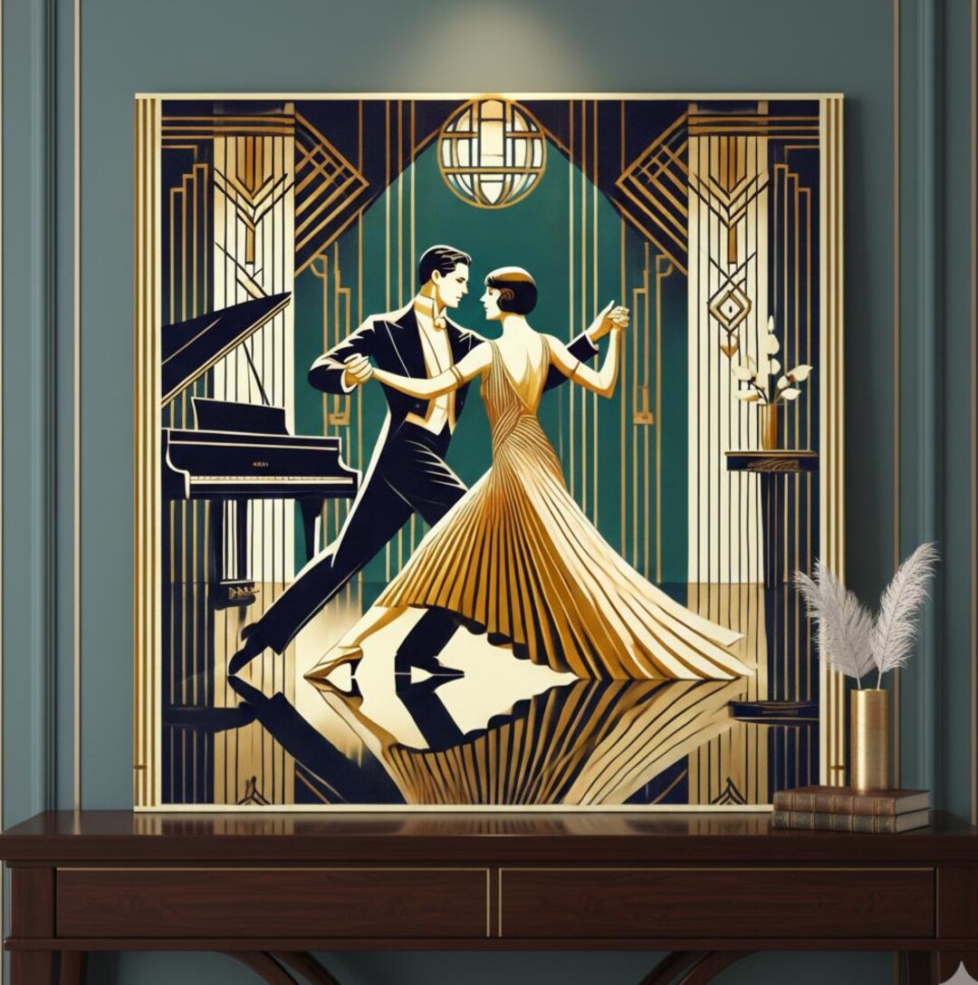 Art Deco Dancing Couple Wall Art| 1920s Vintage Style Illustration ...