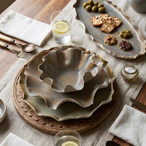 Modern Rustic Stoneware Tableware Set – Handmade Organic Ceramic Pasta Bowl & Serving Plate