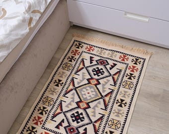 Reversible Cotton Rug – Boho Chic Living Room Accent Carpet, Washable Geometric Pattern, Cozy and Durable