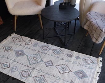 Cotton Flatweave Kilim - Washable Floor Mat - Coffee Table Runner - Housewarming Gift