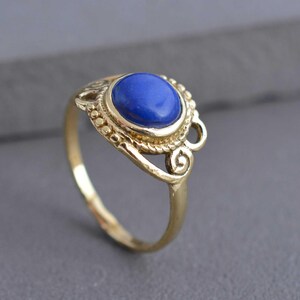 Lapis Lazuli Brass Ring, Handmade Blue Gemstone Ring for Women, Vintage Boho Statement Ring, Unique Adjustable Jewelry Gift
