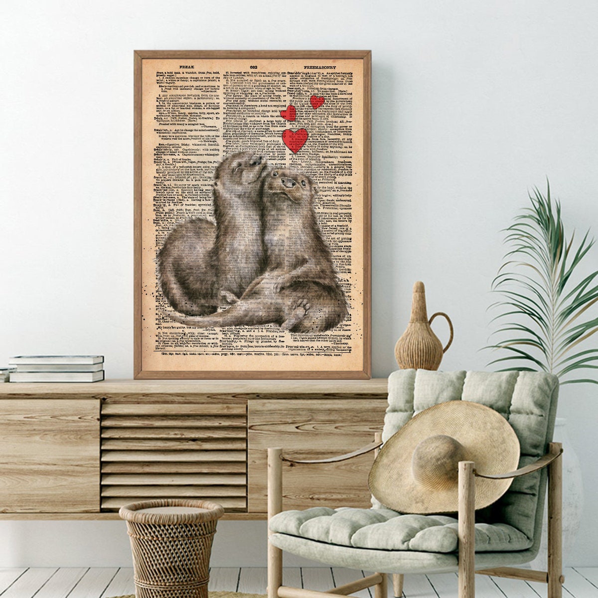 Discover Otter couple vintage Poster, Loving couple valentine Poster, Anniversary Gift, lovely Otter poster, No Frame