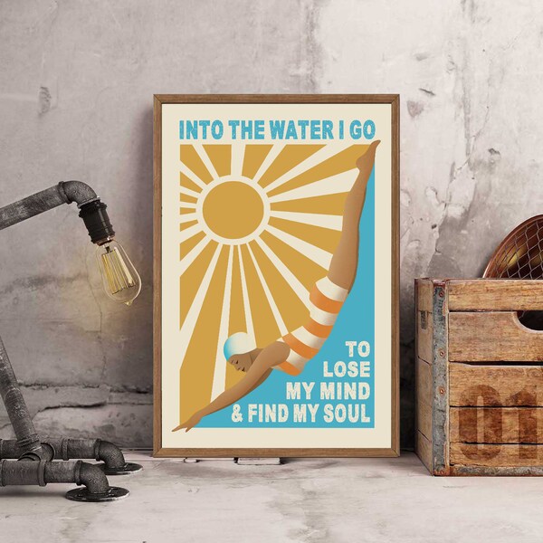 Swim poster and into the water i go to lose etsy