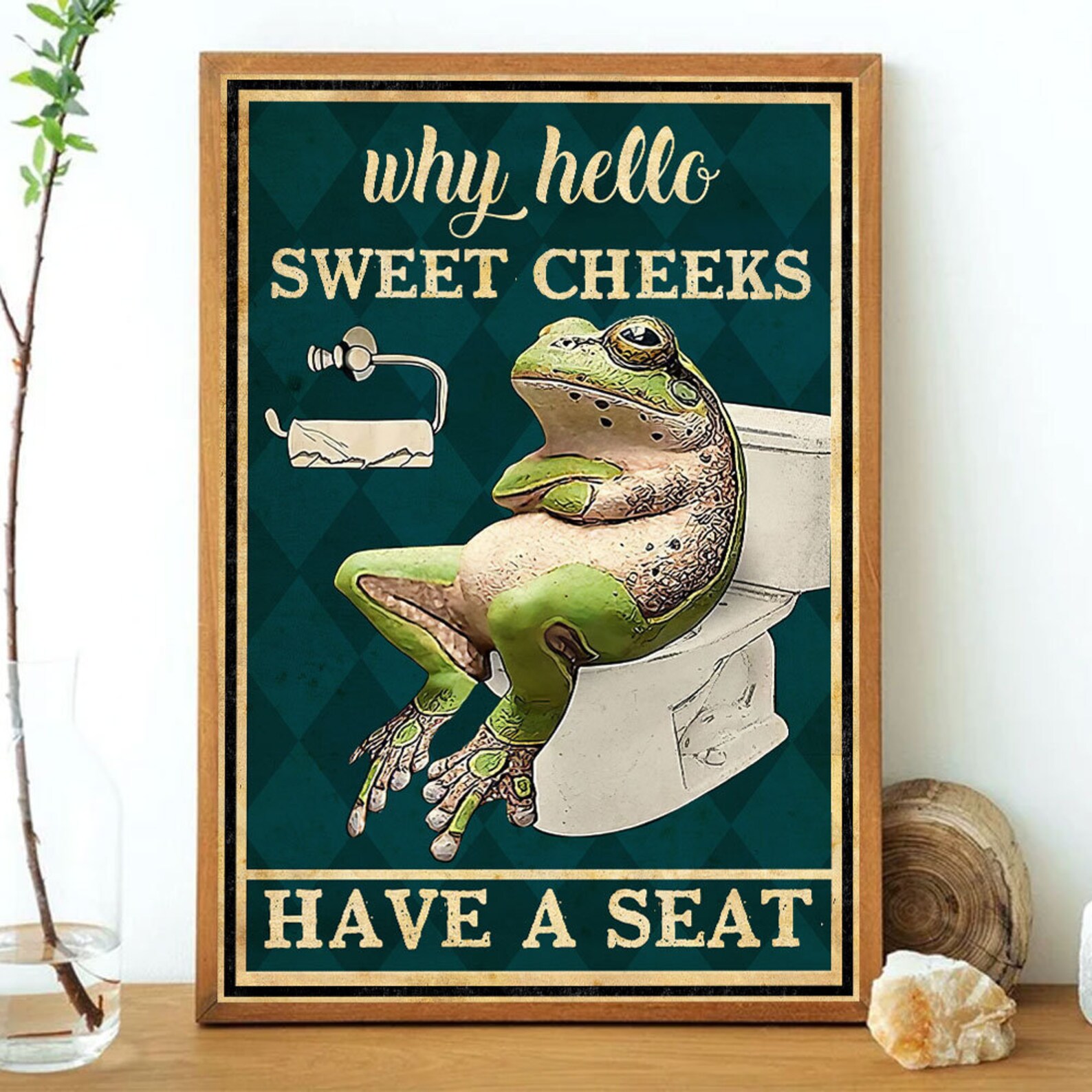 Frog Why Hello Sweet Cheeks Have A Seat Vintage Poster Funny Etsy