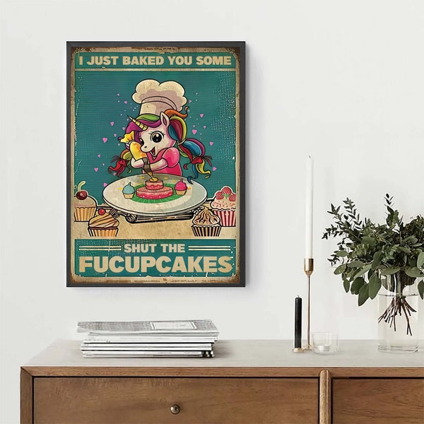 Targa Metallica Umoristica Con Boxer E Scritta | Boxer Baking Dogs Shut The Fucupcakes | 20x30 Cm Per Parete